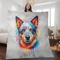 thumbnail image 2 of Watercolor Drip Australian Cattle Dog Pop Art Colorful Portrait Artwork Quilt Blanket Heeler Lover Gifts Cozy Comforter Throw Blanket - 01009, 2 of 5