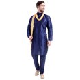 thumbnail image 1 of Ensemble Kurta Pyjama en Soie Artificielle pour Homme avec Foulard, Robe de Fête de Mariage Indienne (Bleu, M), 1 of 6