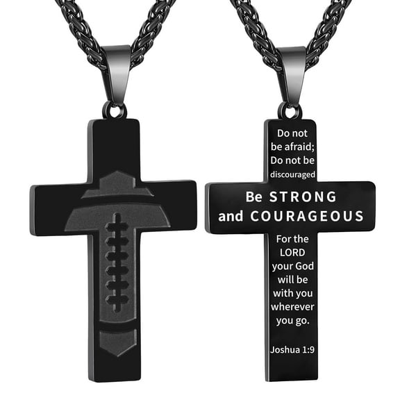 APSVO Black Football Cross Necklace for Men Stainless Steel Bible Verse Pendant with 20 2 Inch Chain First Communion Baptism Confirmation Religious Sports Jewelry Gift Football Accessory Stuff