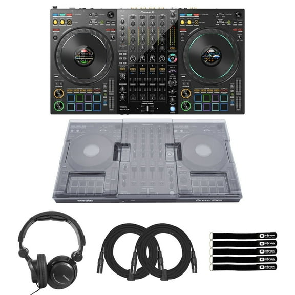 Pioneer DJ DDJ-FLX10 4-Channel DJ Controller with Cover & Headphones Package