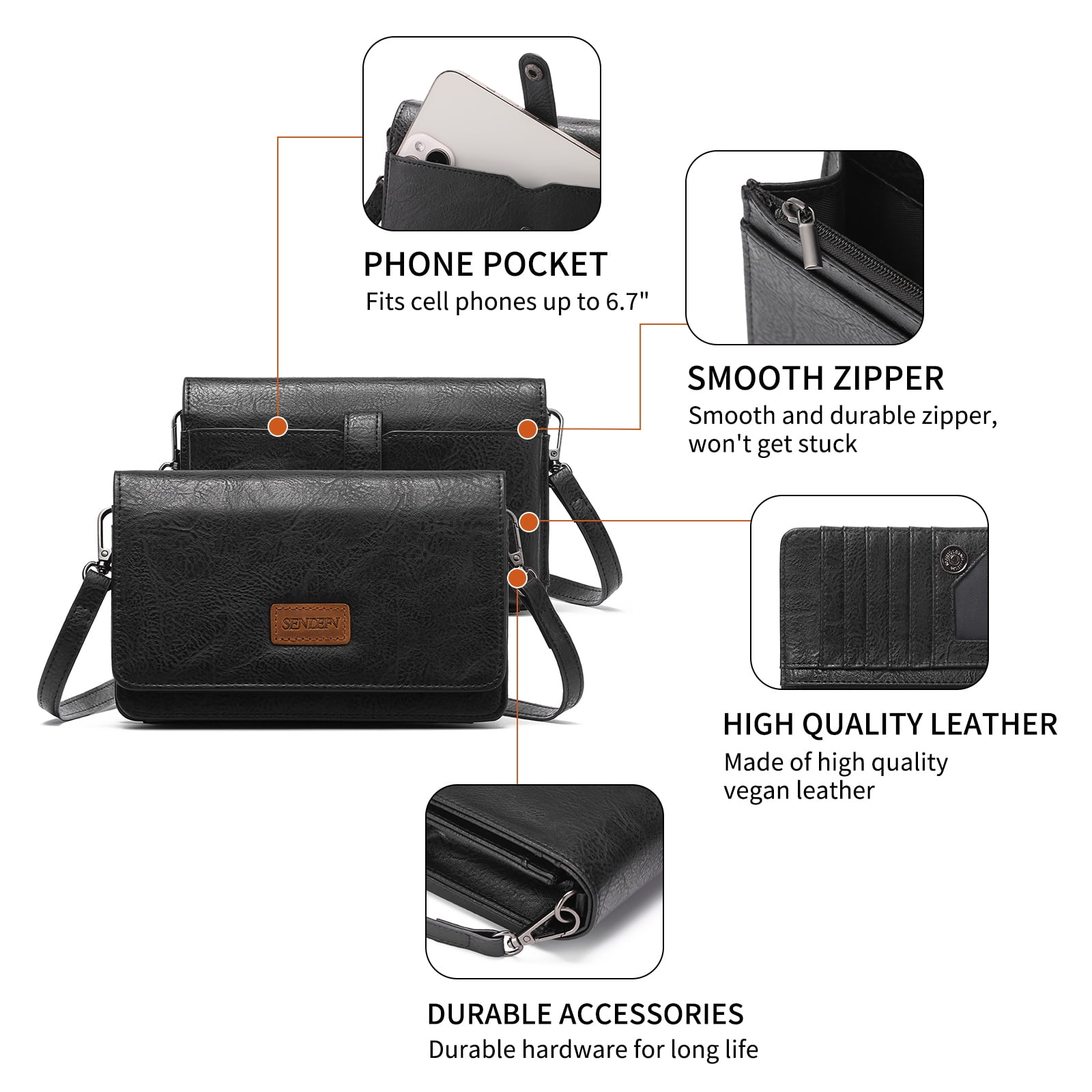 Sendefn Crossbody Bags For Women,Wallet Phone Purse Shoulder handbags Multi-Function Small RFID Clutch Card Holder
