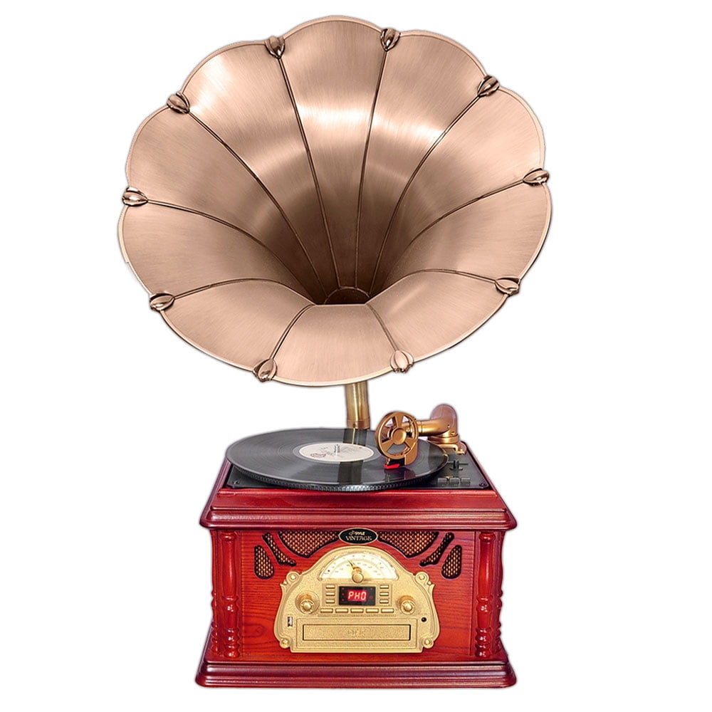 RETRO VINTAGE CLASSIC STYLE TURNTABLE PHONOGRAPH MODEL RECORD PLAYER WITH HORN 