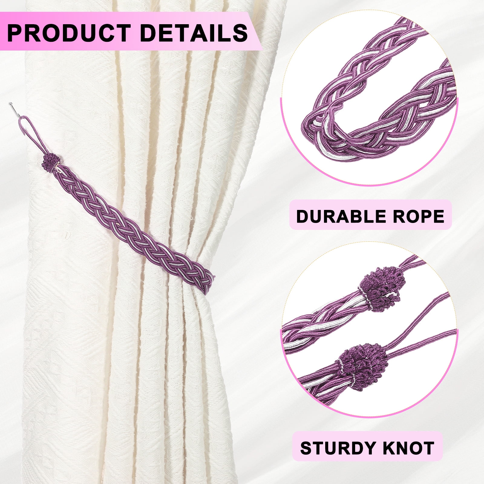 Unique Bargains Curtain Tiebacks Braided Drapery Holdback Purple 22" 2 Pcs