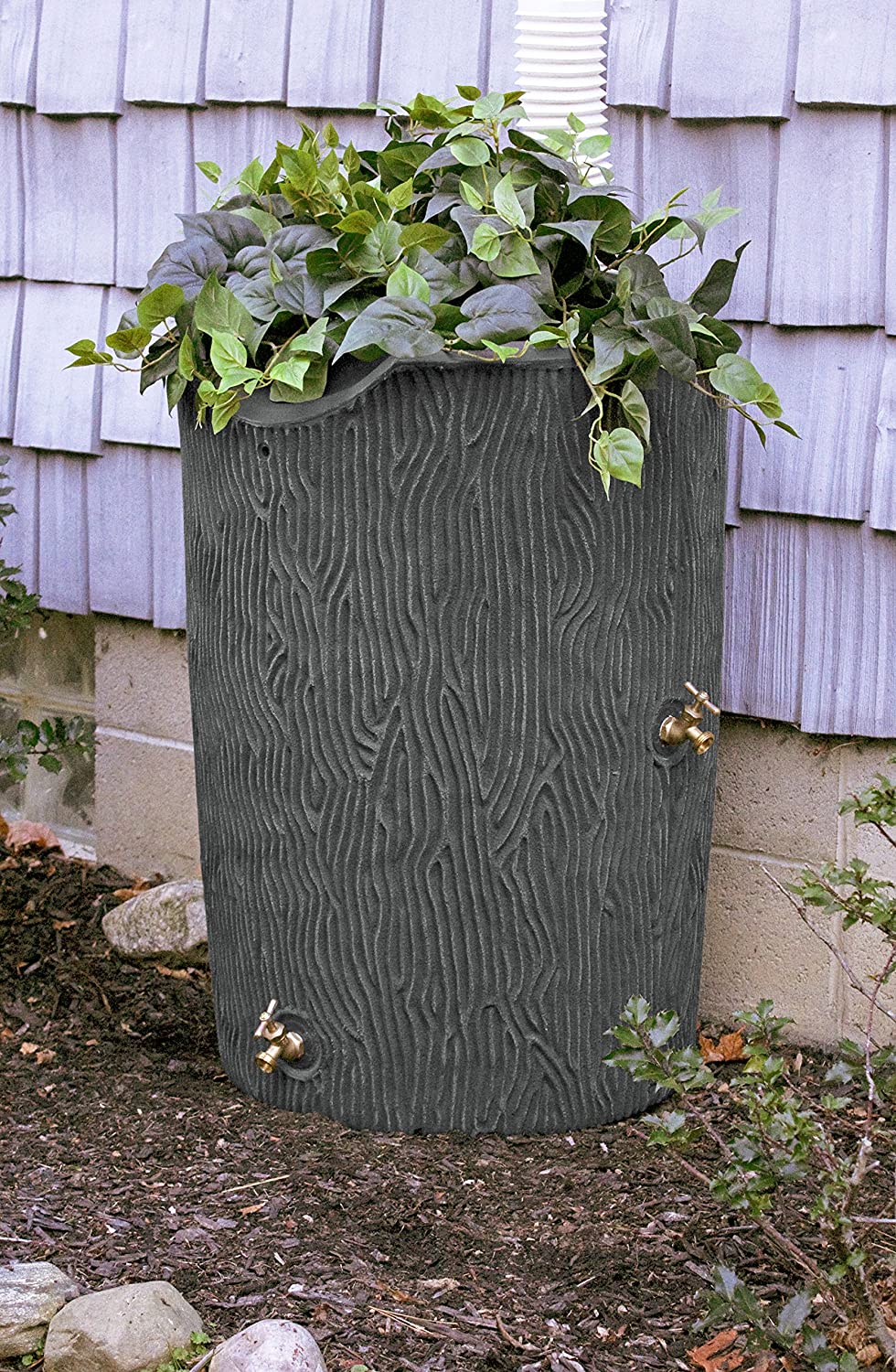 Good Ideas IMP-C90-GRY Impressions Bark 90 Rain Barrel, Gray