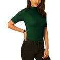 thumbnail image 4 of INSPIRE CHIC Women's Mock Neck Blouse Half Sleeve Basic Knitted Tops S Olive Green, 4 of 5