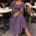 thumbnail image 4 of Summer Womens Dress Square Neck Puff Sleeves Tiered Ruffle Boho Maxi Dress Beach Sundress for Vacation & Daily Wear, 4 of 4