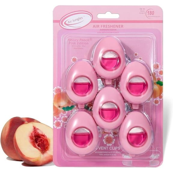 Air Jungles Car Air Freshener for Women, Honey Peach Scent, Pink Car Accessories, 6 Vent Clips (4ml Each), Cute Long-Lasting Car Freshener & Odor Eliminator, Up to 180 Days