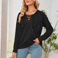 thumbnail image 3 of Sudadera con Capucha de Manga Larga con Cuello en V Sudadera Suelta para Mujer Agradable para la Piel Top para Viajar a casa Compras Negro XL, 3 of 6