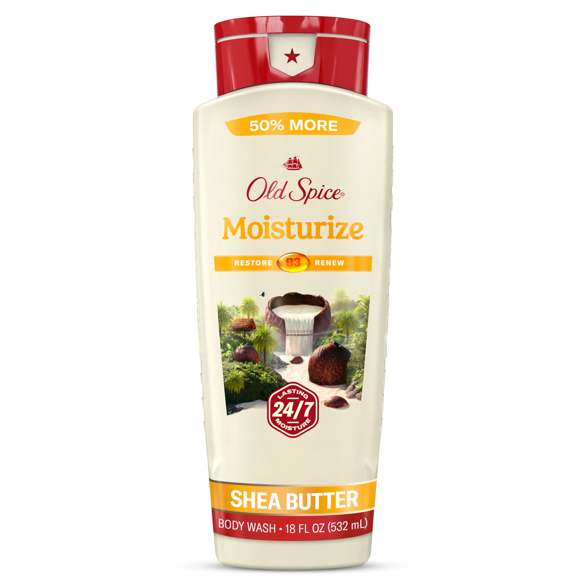 Old Spice Men's Body Wash, 24/7 Moisturization, Shea Butter, 18 fl oz