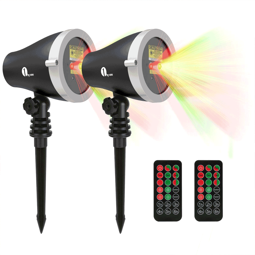 2 Pack 1byone Aluminum Alloy Outdoor Laser Christmas Light Projector with IR Wireless Remote Red