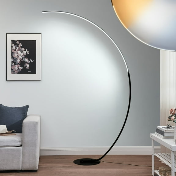 65 Inch Arched Modern Standing Floor Lamp With Remote - Dimmable Black Reading Floor Lamps LED Color Changing Curved Ambient Lighting For Bedroom And Living Room