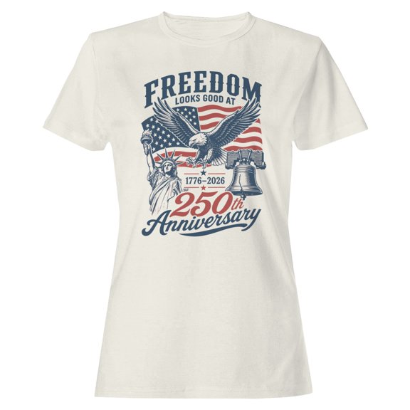 Smartprints Freedom Looks Good 250Th Anniversary Women's T-Shirt Off White, Cotton, S