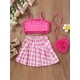 thumbnail image 2 of Conjunto de ropa de verano para niña Camisola de felpa sin mangas Falda plisada de cuadros elásticos con bolsa cruzada Set Nituyy Bonito conjunto de verano rosa para niñas., 2 of 5