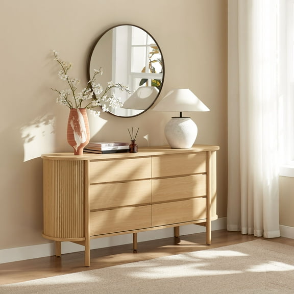 Modway Cadence 6-Drawer Curved Dresser in Oak