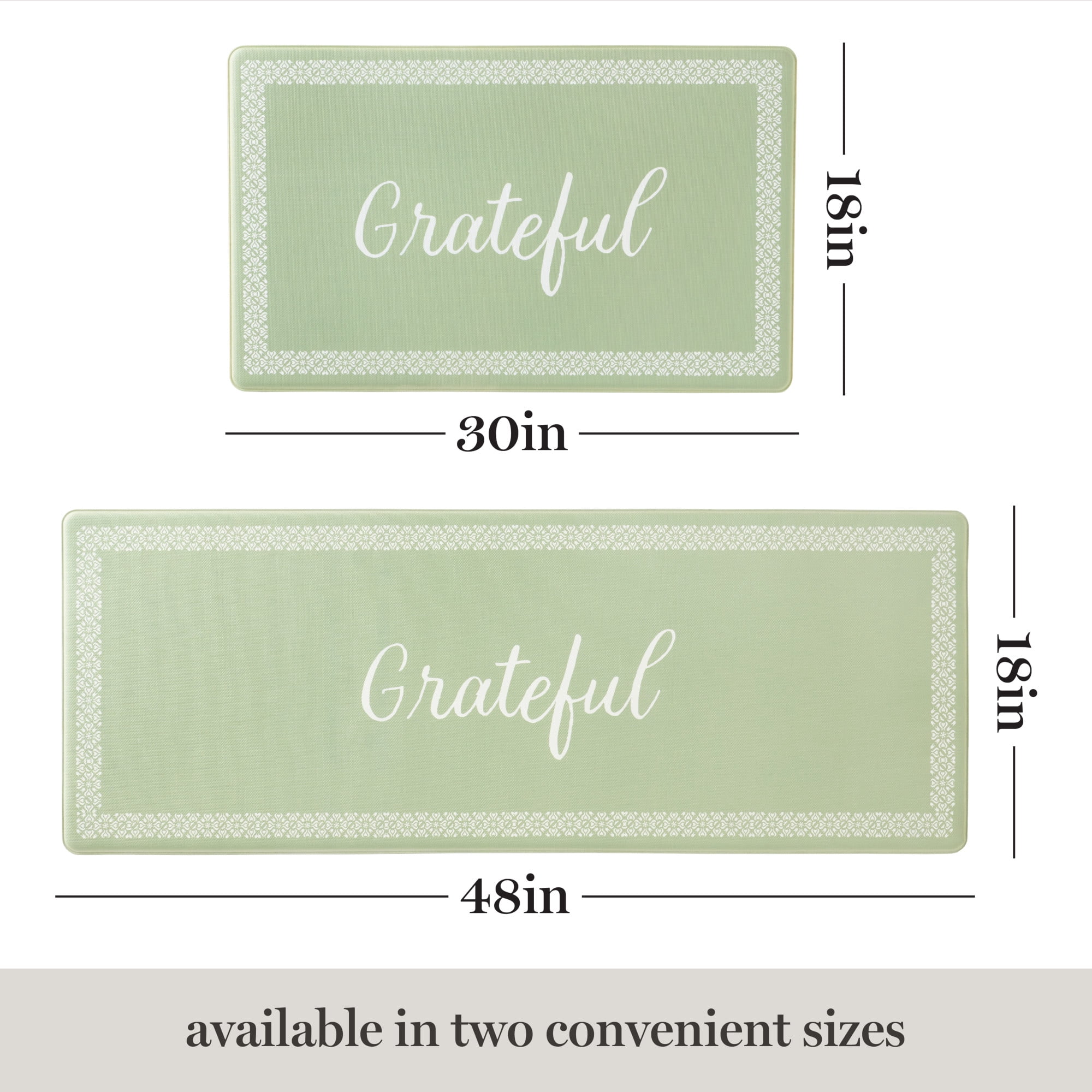MARTHA STEWART Bloomfield Grateful Border Kitchen Mat, Comfort Standing Mat, Non-Slip Backing, Water & Stain Resistant, Green, 18"x48"