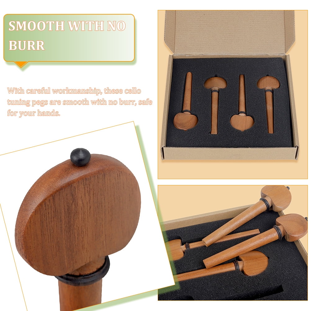 PAMINGONO 4-Pack Wooden Cello Tuning Pegs in Coffee Color, Easy Installation and Removal for Precise and Smooth Tuning