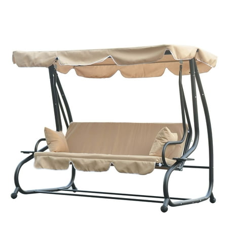 Outsunny 3 Seat Outdoor Free Standing Covered Swing Bench - Beige - Walmart.com