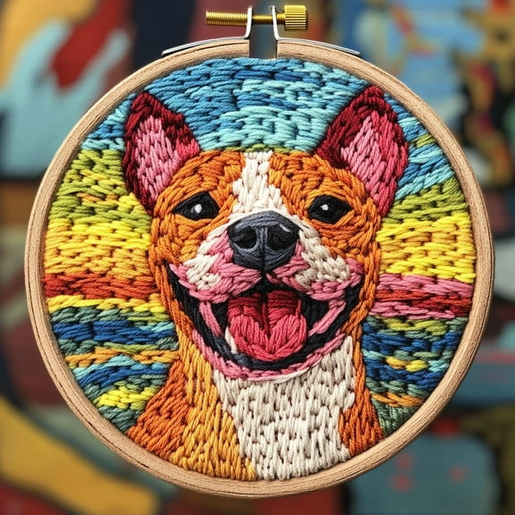 DIY Punch Needle Kits for Beginners Cute Pitbulll Dog with Sunset with Hoop Punch Needle Starter Craft Embroidery Set Easy for Adults and Children Festival Gift and Decoration 20x20cm-1