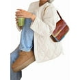 thumbnail image 3 of Female Oversized Quilted Jacket Button Down Cotton Padded Outerwear with Pocket Apricot S, 3 of 8