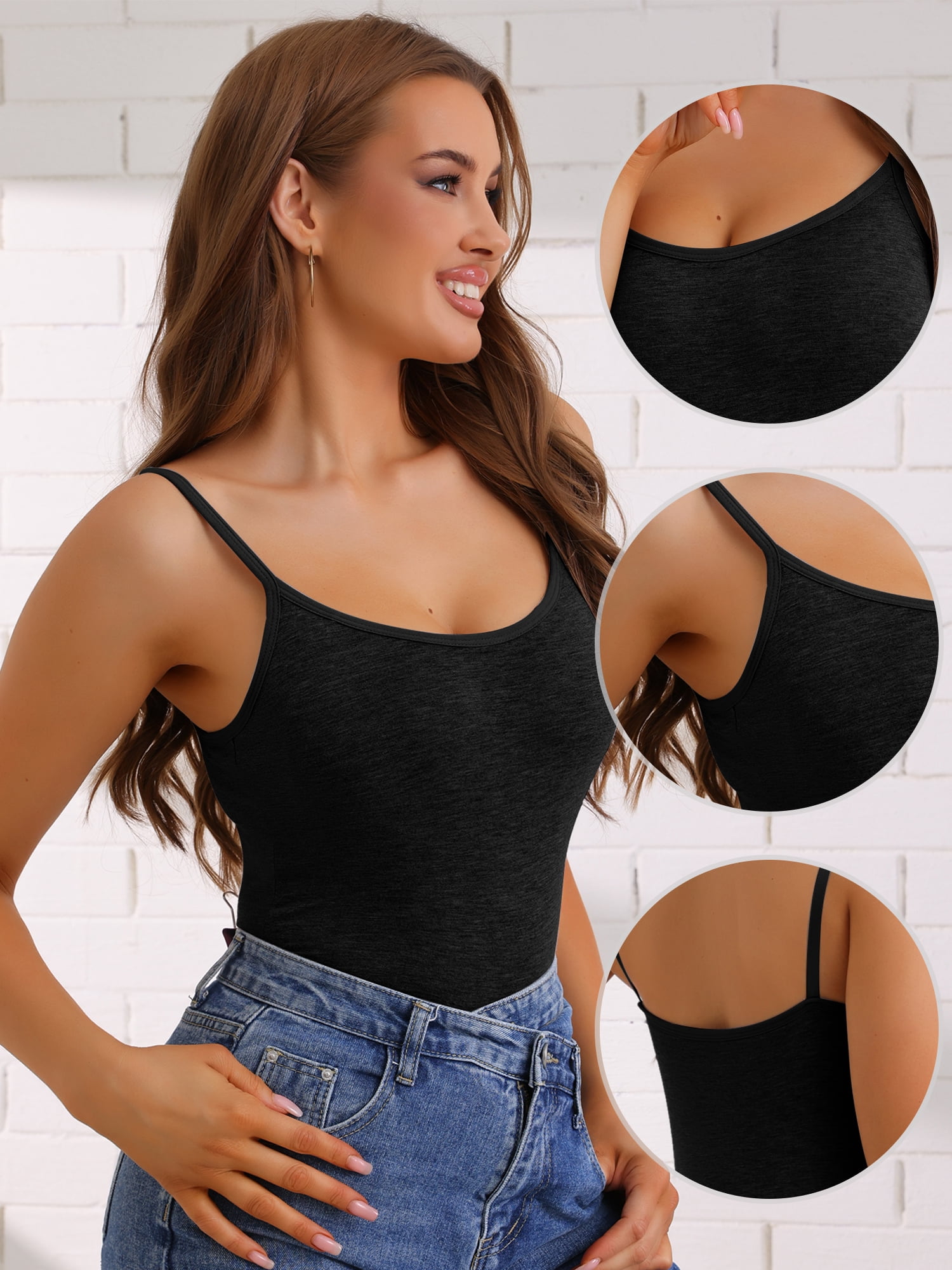 DARING DIVA Women's Built-in Bra Adjustable Straps Camisole Tops XXL Black