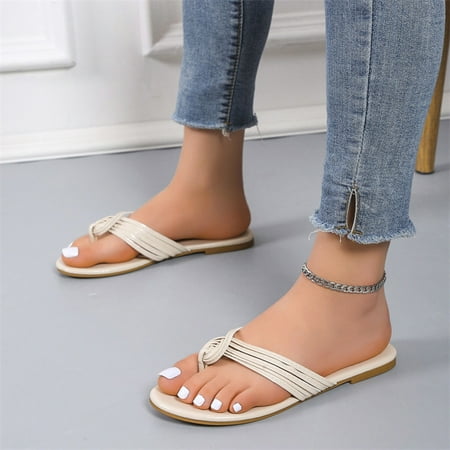 

HIBRO Ladies Fashion Solid Color Bow Knot Clip-On Beach Casual Flat Sandals