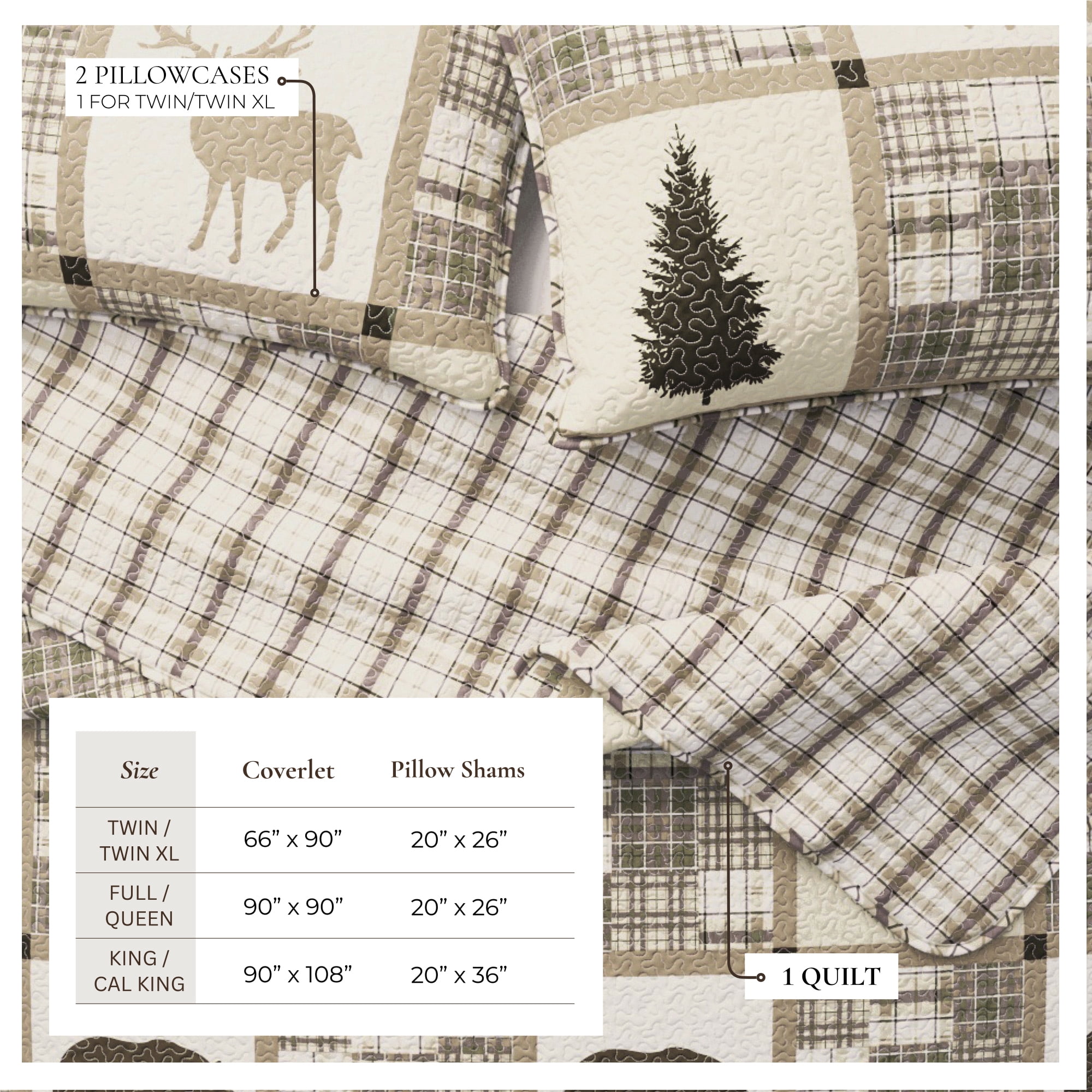Lodge Quilt Set - Lightweight, Soft, All-Season - 2-Piece Reversible Rustic Bedding Set (Twin / Twin XL, Multi)