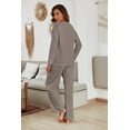 thumbnail image 3 of Ekouaer Women's Waffle Knit Pajama Sets Comfy Long Sleeve Lounge Sets 2 Piece Matching Pj Sets with Pockets, 3 of 6