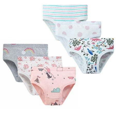 

Aosijia 6 Pcs/lot Kids Cotton Briefs Girls Panties Printed Pattern Underpants Triangle Underwear