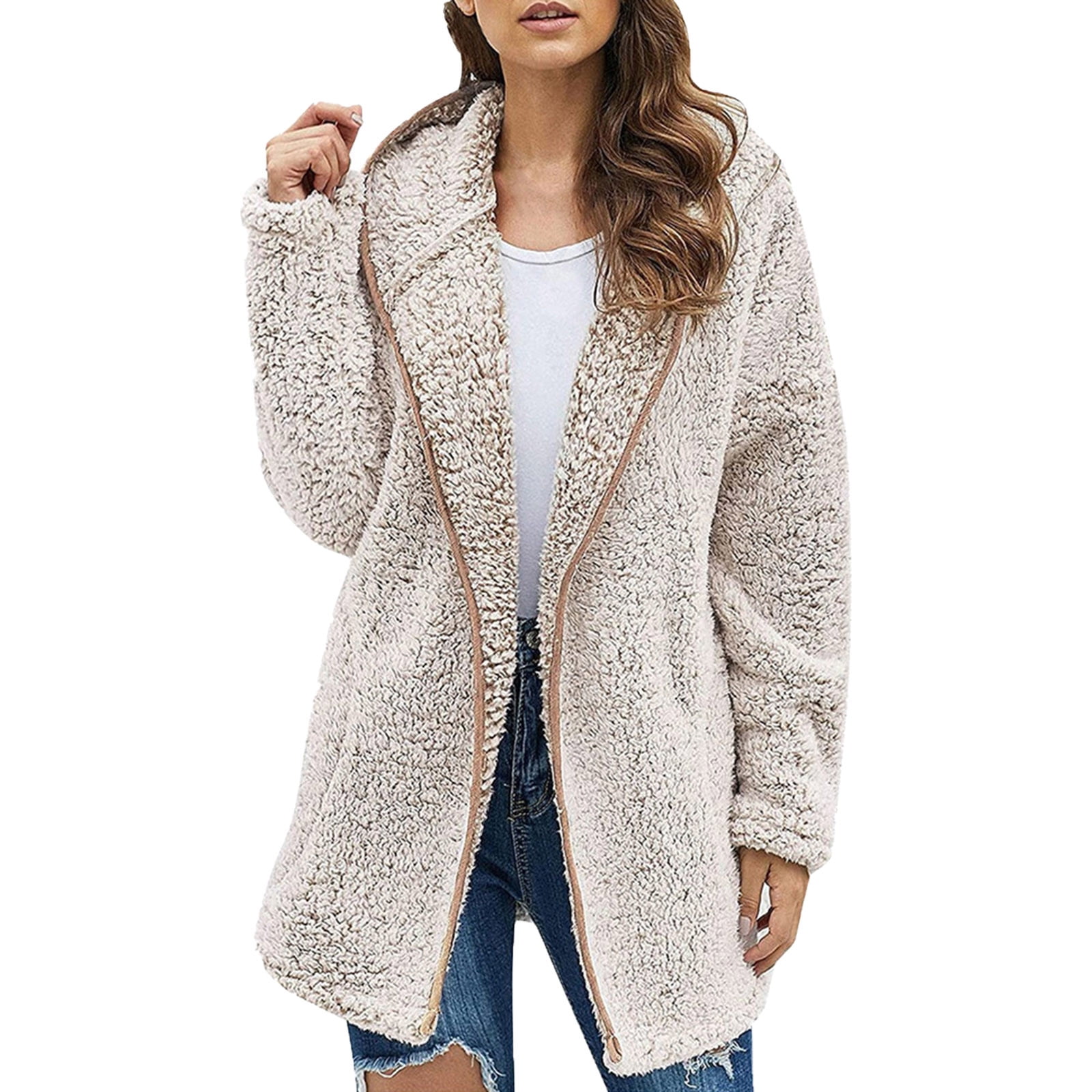 Patlollav Patlollav Coats for Women, Women's Autumn Winter Warm Hoodies Casual Temperament Hooded Solid Color Lapel Plush Coat Tops