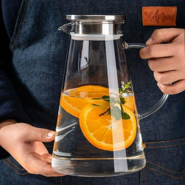 carafe en Verre 2 Litres carafe d'Eau Pichet d'Eau avec Couvercle Résistant à la Chaleur transparent