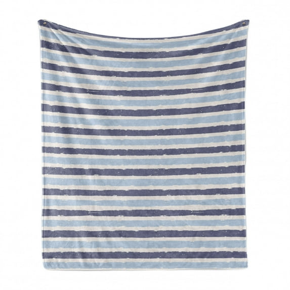 Harbour Stripe Soft Flannel Fleece Throw Blanket, Abstract Soft Toned Sketchy Horizontal Stripes Pattern, Cozy Plush for Indoor and Outdoor Use, 60" x 80", Baby and Cadet Blue, by Ambesonne