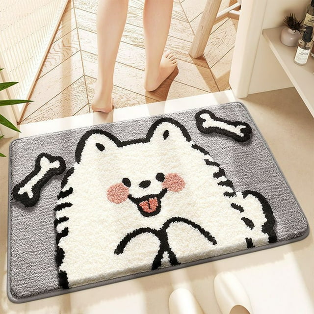 Absorbent Bathroom Doormat | Gray Polyester Flocked Foot Mat Non-Slip Low Profile Rug | Durable Stain Resistant Floor Mat for Entryway Porch Patio Home Decor 23.6X15.7In