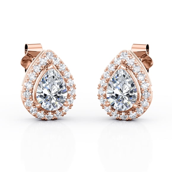 Aros Tipo Botón JeenMata con Halo de Moissanita En Forma de Pera 1,1 Quilates Baño de Oro Rosa de 18 K sobre Plata