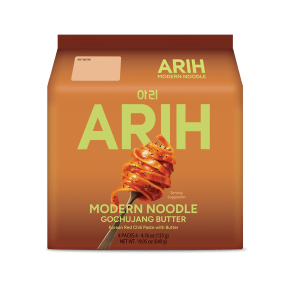 ARIH Modern Noodles, Western-Korean Fusion Soup-Less Noodles, Gochujang Butter, 4 Pack
