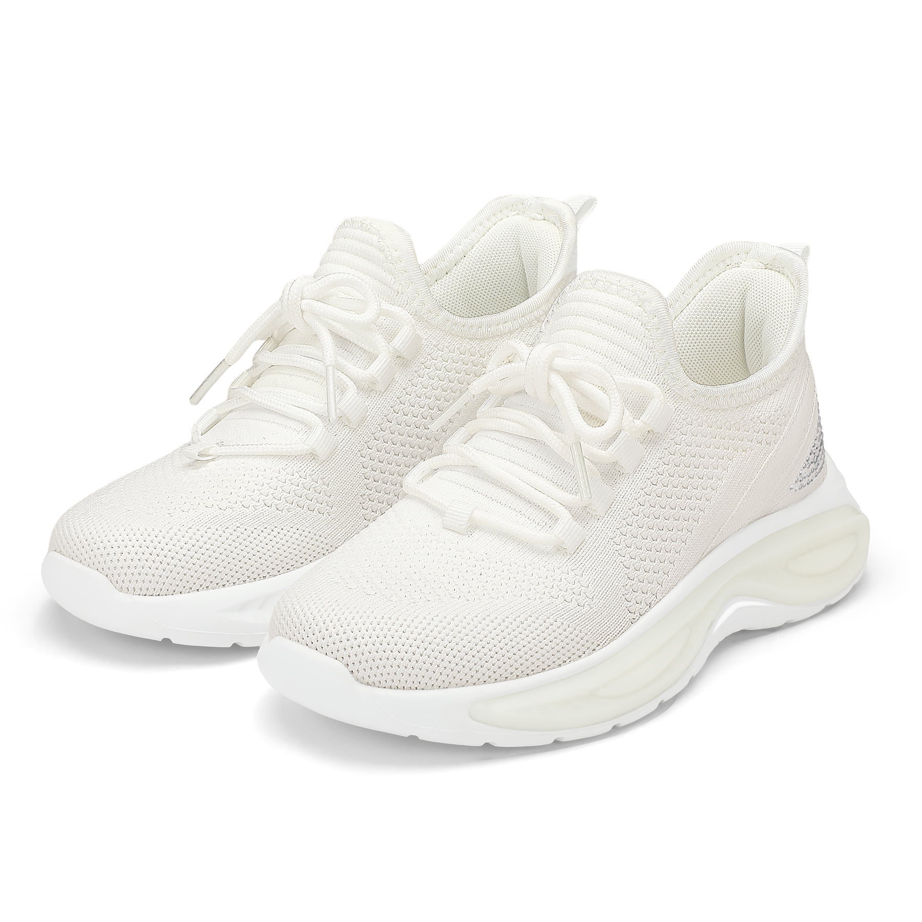 Kushyshoo Girls Lightweight Sneakers Kids Breathable Lace-up Athletic Running Shoes Big Kids Walking Shoes White Size 2