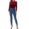 thumbnail image 2 of INSPIRE CHIC Women's Casual Round Neck Long Sleeves Stretchy Velvet Blouse S Wine, 2 of 6