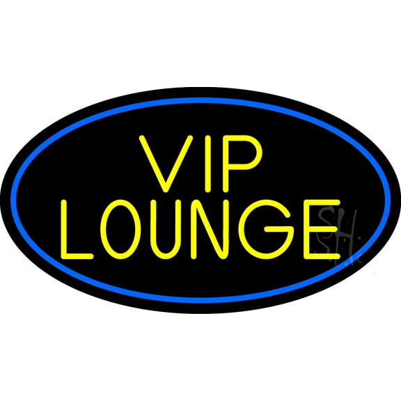 Yellow Vip Lounge Oval With Blue Border LED Neon Sign 20 x 37 - inches, Clear Edge Cut Acrylic Backing, with Dimmer - Bright and Premium built indoor LED Neon Sign for Bar decor.