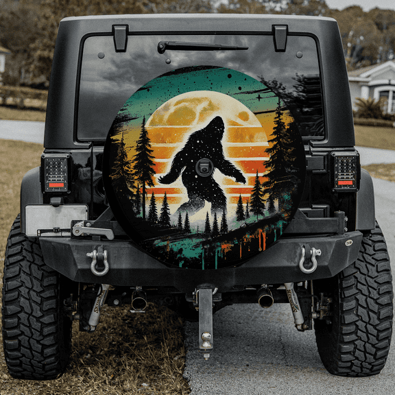 Lotusprinthandmade Bigfoot Lovers Forest Themed Spare Tire Cover With Backup Camera Hole 6 Sizes (35 in.)