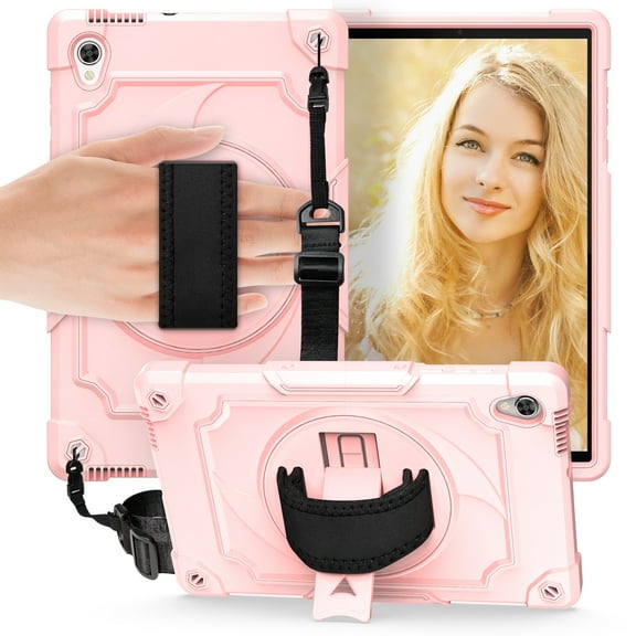 Allytech Case for Lenovo Tab M10 HD 2nd Gen (TB-X306X) / Smart Tab M10 HD 2nd Gen (TB-X306F) 10.1" 2020 Released, Heavy Duty Shockproof Cover Case with Hand Strap Rotating Kickstand,Rosegold