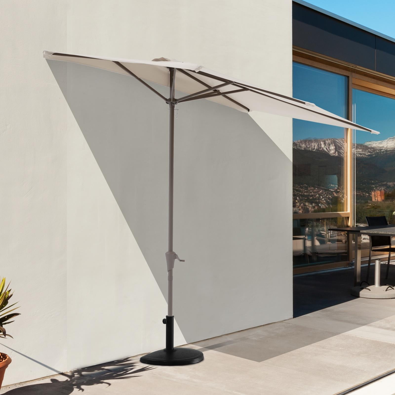 COBANA 75’ Cream White Half Rectangular Patio Umbrella, Waterproof Polyester with Crank System