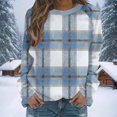 thumbnail image 5 of Women's Lightweight Sweatshirts Plaid Checkered Print Crewneck Pullover Long Sleeve Loose Christmas Casual Tops (L, Blue), 5 of 7