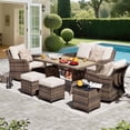 thumbnail image 2 of MEISSALIVVE 7 Pieces Outdoor Patio Furniture Set, Wicker Patio Conversation Set with Swivel Chairs, Patio Sectional Furniture Set with Loveseat, 2 Ottomans and Dining Table (Brown), 2 of 8
