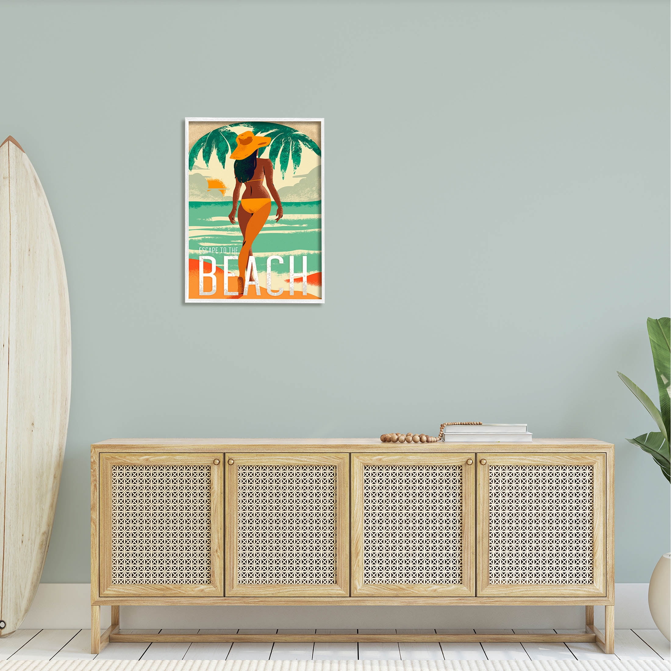 Stupell Industries Escape to Beach Vacation Graphic Art White Framed Art Print Wall Art, Design by Ziwei Li