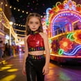 thumbnail image 2 of Afdoent Girls Glitter Letter Crop Top Off Shoulder Sleeveless Performance Shirt For Dance Party And Stage Wear 3-4 Years, 2 of 4