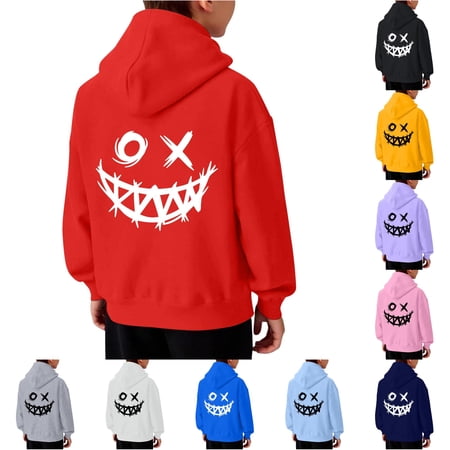 CUZIBR Boys Graphic Print Hooded Sweatshirt Casual Oversized Pullover Hoodie With Pocket Back Print Long Sleeve Soft Casual Sweatshirt For Boys Street Wear Red 11-12 Years
