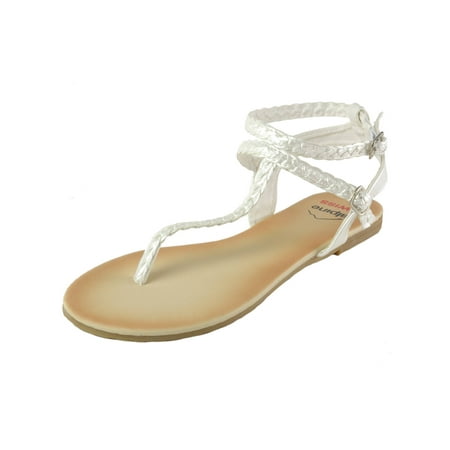 Alpine Swiss Womens Gladiator Sandals Braided T-Strap Slingback Roman Flats