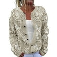thumbnail image 2 of Women's Cardigan Jacket Lightweight Crew Neck Cardigan Women's Fashion Casual Floral Print Knitted Button Cardigan Jacket Fashion Sweater Jackets, 2 of 4