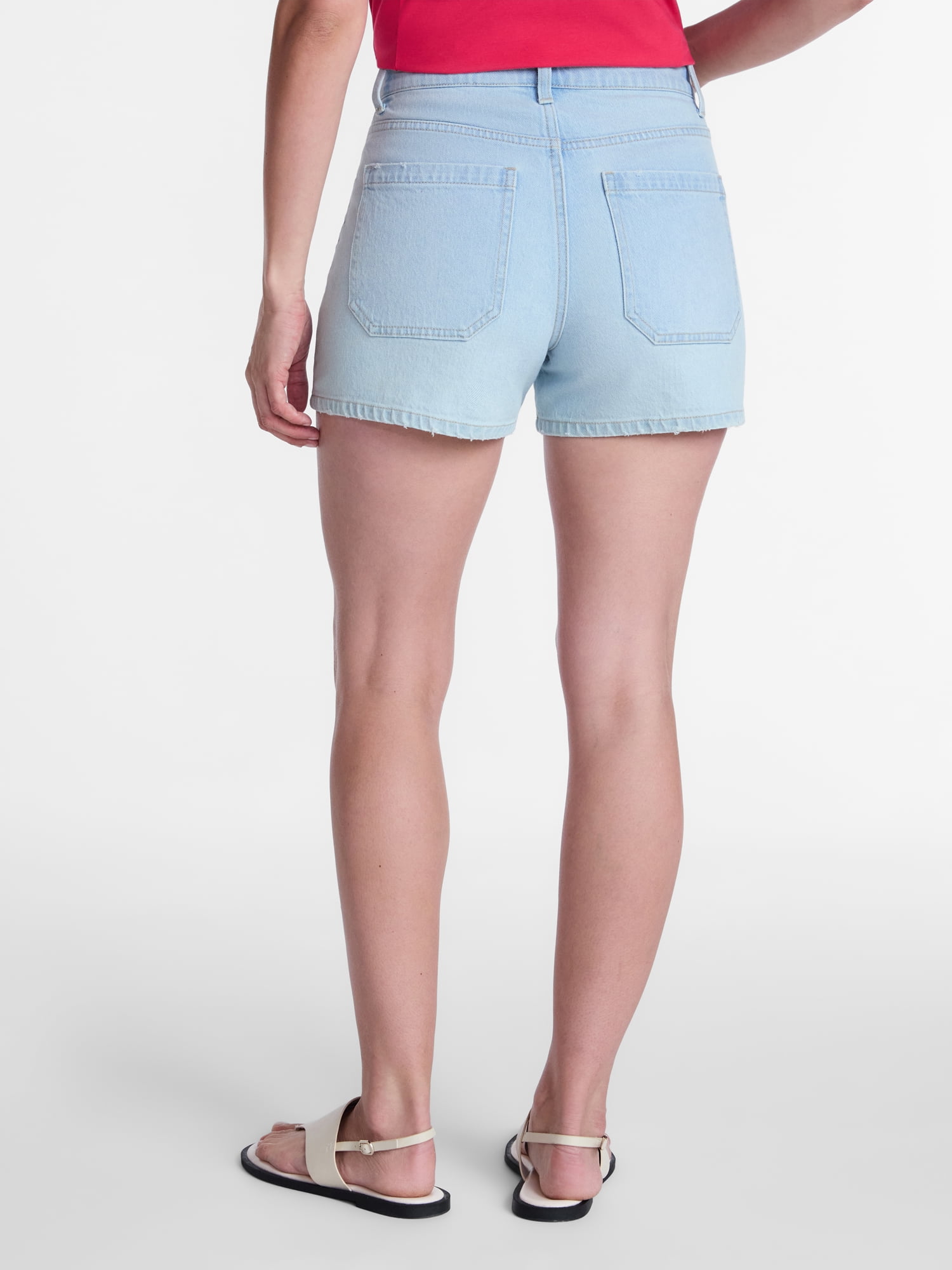 Time and Tru Women's High Rise Patch Pocket Denim Shorts, 4" Inseam, Sizes 0-20