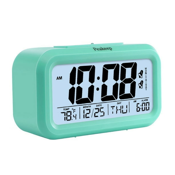 Peakeep Battery Digital Alarm Clock With 2 Alarms Snooze Optional Weekday Alarm And Sensor Light Mint Green Walmart Com Walmart Com