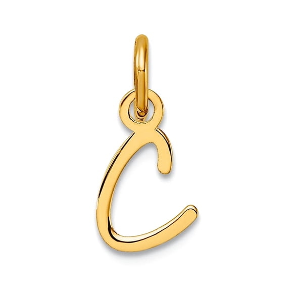 14k Solid Yellow Gold Uppercase Letter C Initial Charm 15mm Long 0.4mm Thick Pendant Necklace for Women
